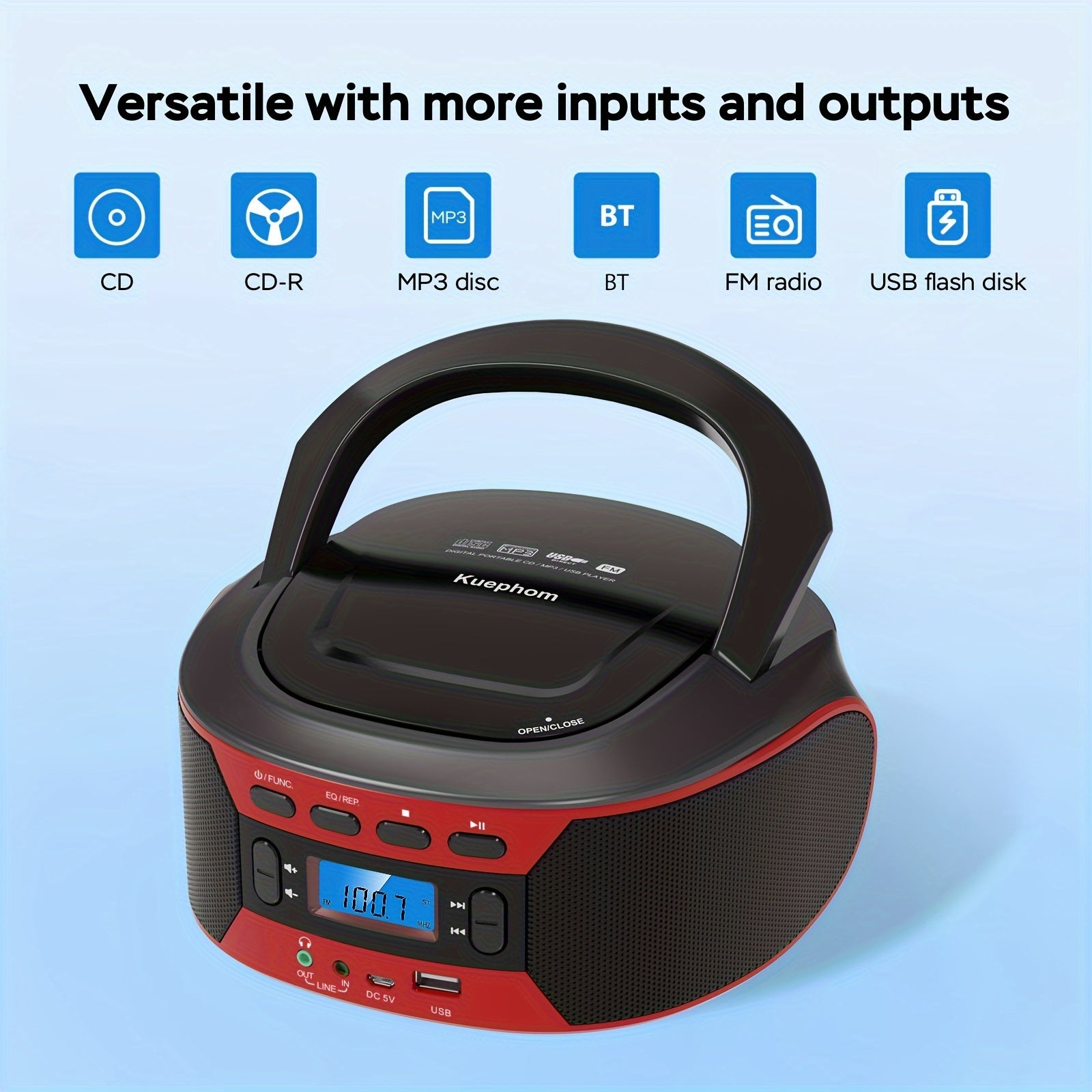 [Portable CD Boombox] Portable CD Player Boombox With BT, FM Radio With CD Player Combo, CD Boombox With AUX/USB Playback And Earphone Jack. CD Players For Home With Stereo Speakers, Battery Or AC Powered