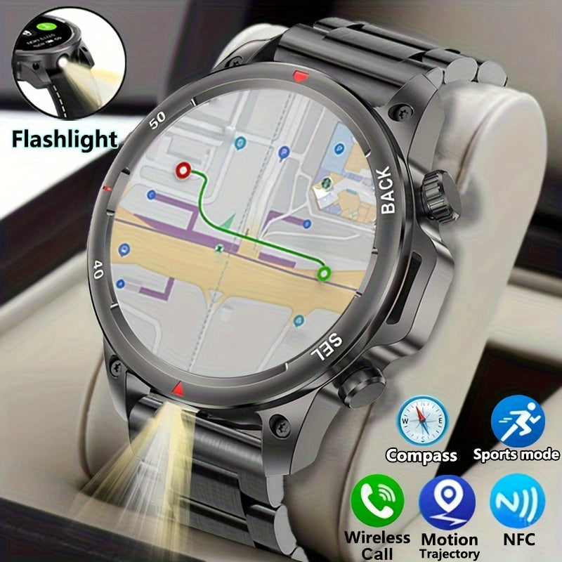 2024 New GPS Motion Trajectory Smart Watch for Men LED Lighting 360*360 HD Screen AI Voice Wireless Call NFC Smartwatch, Compass Sport Fitness Tracker Watches Outdoor Sports Smart Watch for Men Father's Day Gift