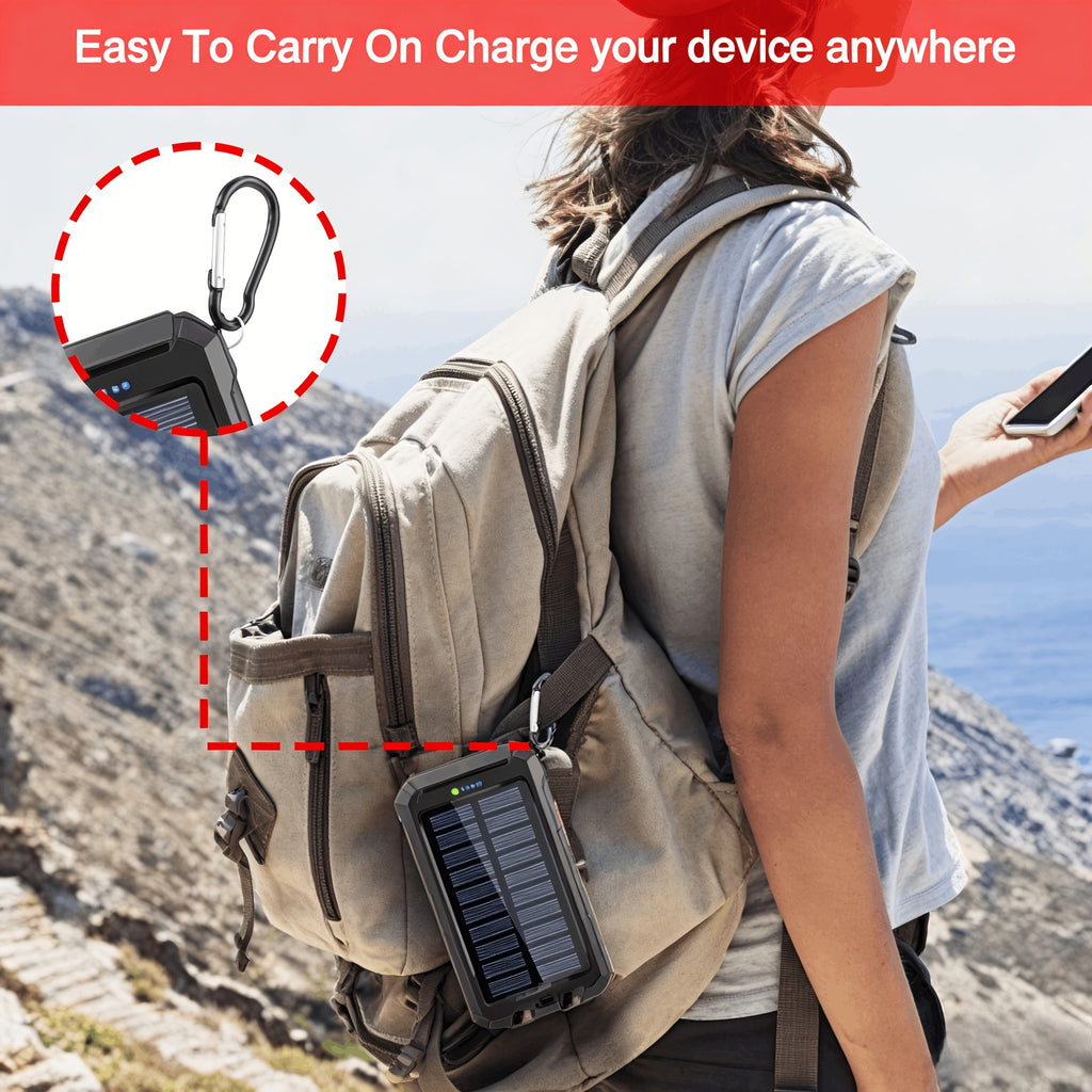 [Outdoor Camping] 20000Mah USB Portable Charger Solar Power Bank, Dual 5V USB Port Output for All Mobile Devices Built-In Flashlight with Compass for Outdoor Camping Emergency Use, Power Bank Portable Portable Power Bank Solar Power Bank Battery Power Ban