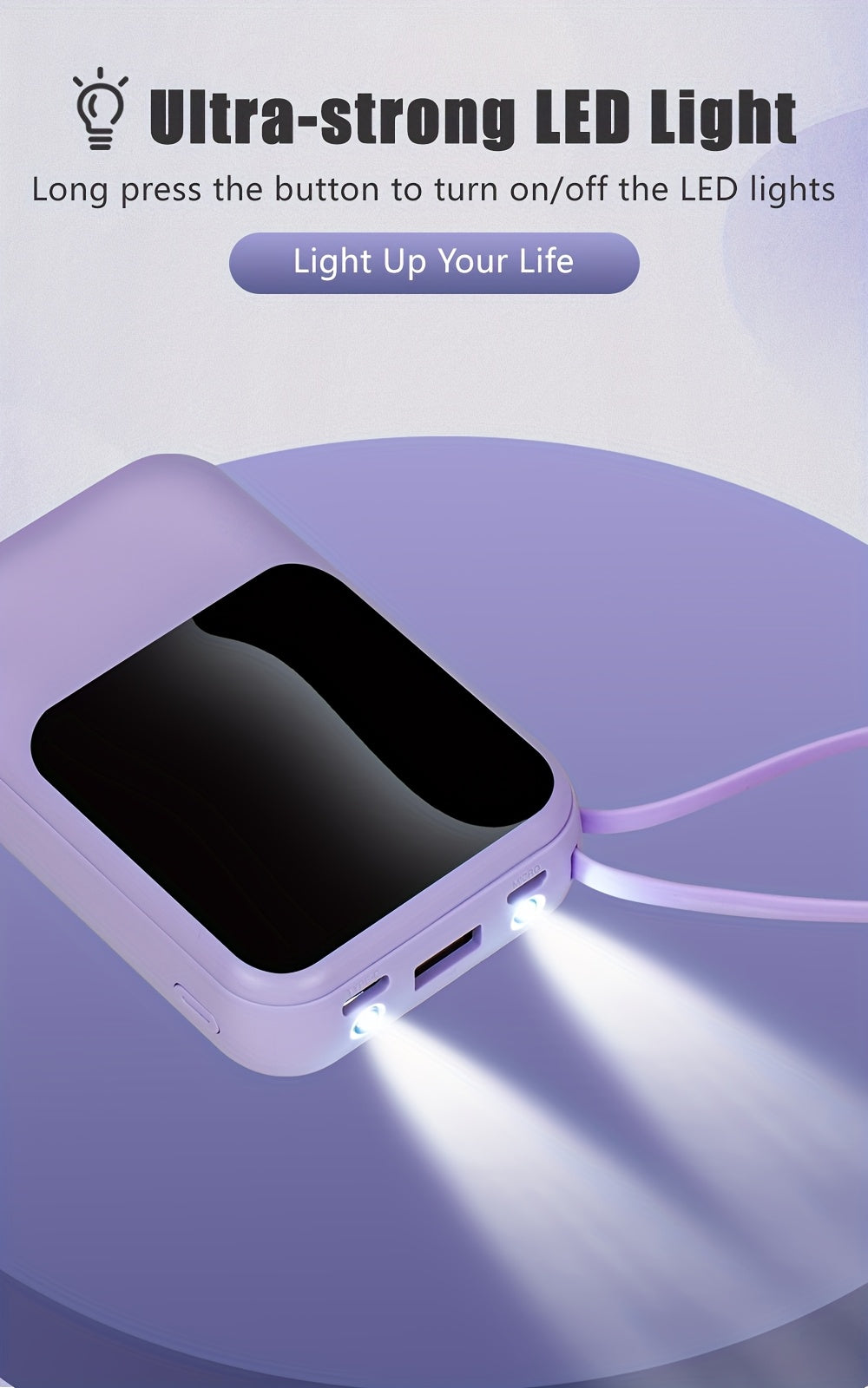 [Outdoor Travel Battery] 10000mAh Mini Cute 5W/15W/22.5W Super Fast Charging Multifunctional Power Bank, Large Capacity Rechargeable Portable Mobile Phone Charger, Built-in 4 Cables, Ultra-Bright LED Lights, Outdoor Travel Battery Packs, Digital Display,