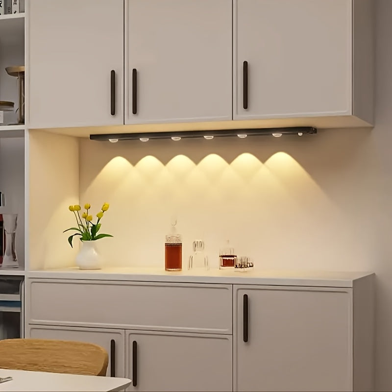 1pc Intelligent Human Body Sensing Light, Sports Sensing Light, USB Rechargeable And Dimmable Three Color LED Light, 1400mAh, Strip Light with Small Night Light, Wireless Kitchen Wardrobe, Cabinet, Wine Cabinet, Shoe Cabinet, Bedroom, Small Hill