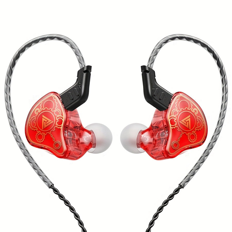 QKZ Hi7T Transparent Dynamic Resin Headphones DJ Monitor Earbuds - 3.5mm Wired In-Ear Monitoring Earphones with Mic Volume Adjustable Hi-Fi Stereo Heavy Bass Headset for Sports/Gaming/Gym