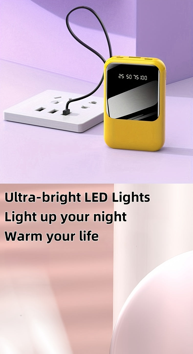 10000Mah Mini Cute 5W Slow Charging/15W Fast Charging/22.5W Super Fast Charging Multifunctional Power Bank, Rechargeable Portable Mobile Phone Charger, Built-In 4 Cables, Ultra-Bright LED Lights Outdoor Travel Battery Packs Smart Digital Display