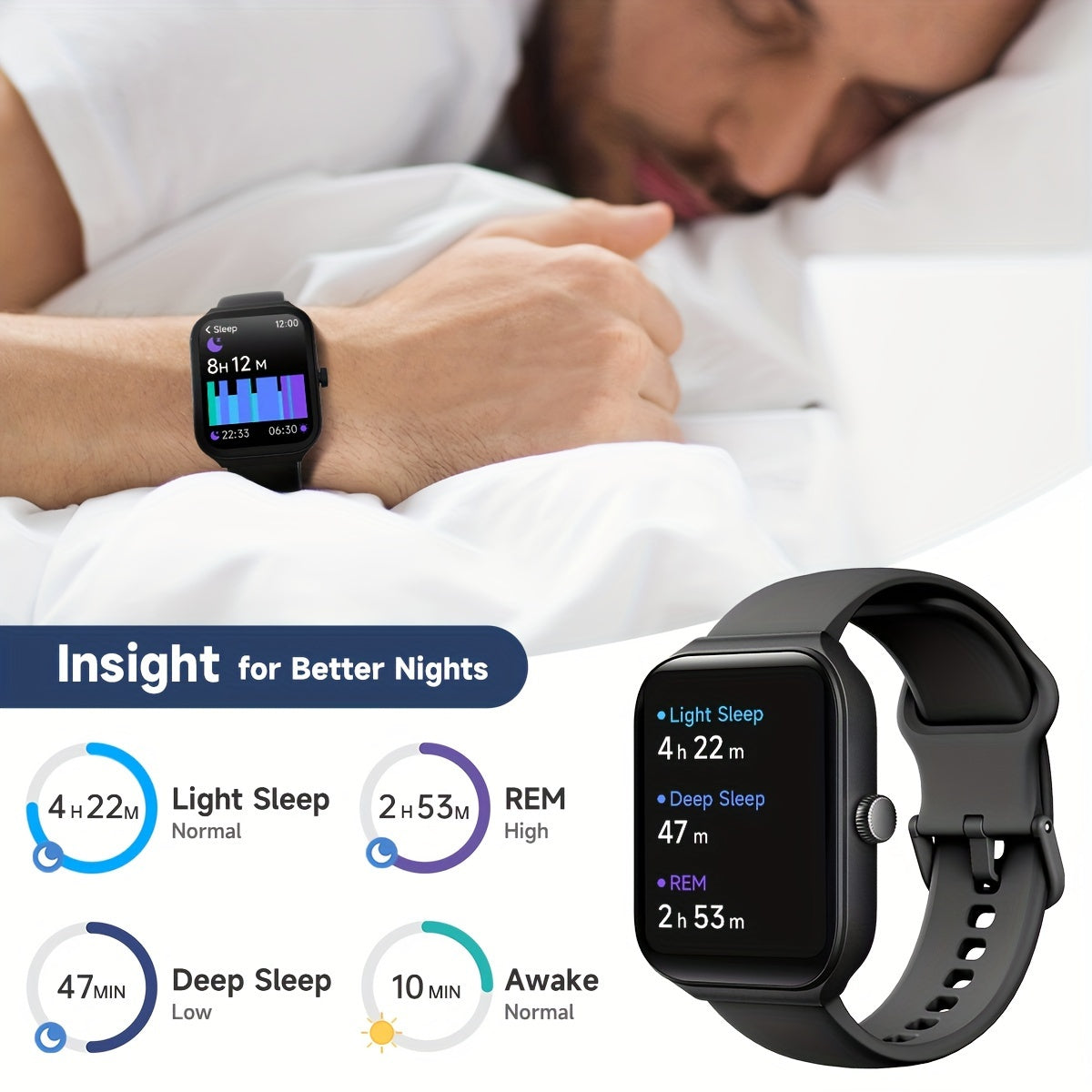 Smartwatch - 1.95" Display, Call Answering, 100+ Sport Modes, Step Counter, Sleep Tracker, Wireless Connectivity, Compatible with Android & iPhone, USB Rechargeable, with Built-In Alexa - Ideal Gift, Health Monitoring Wristband, Casual Style Watch