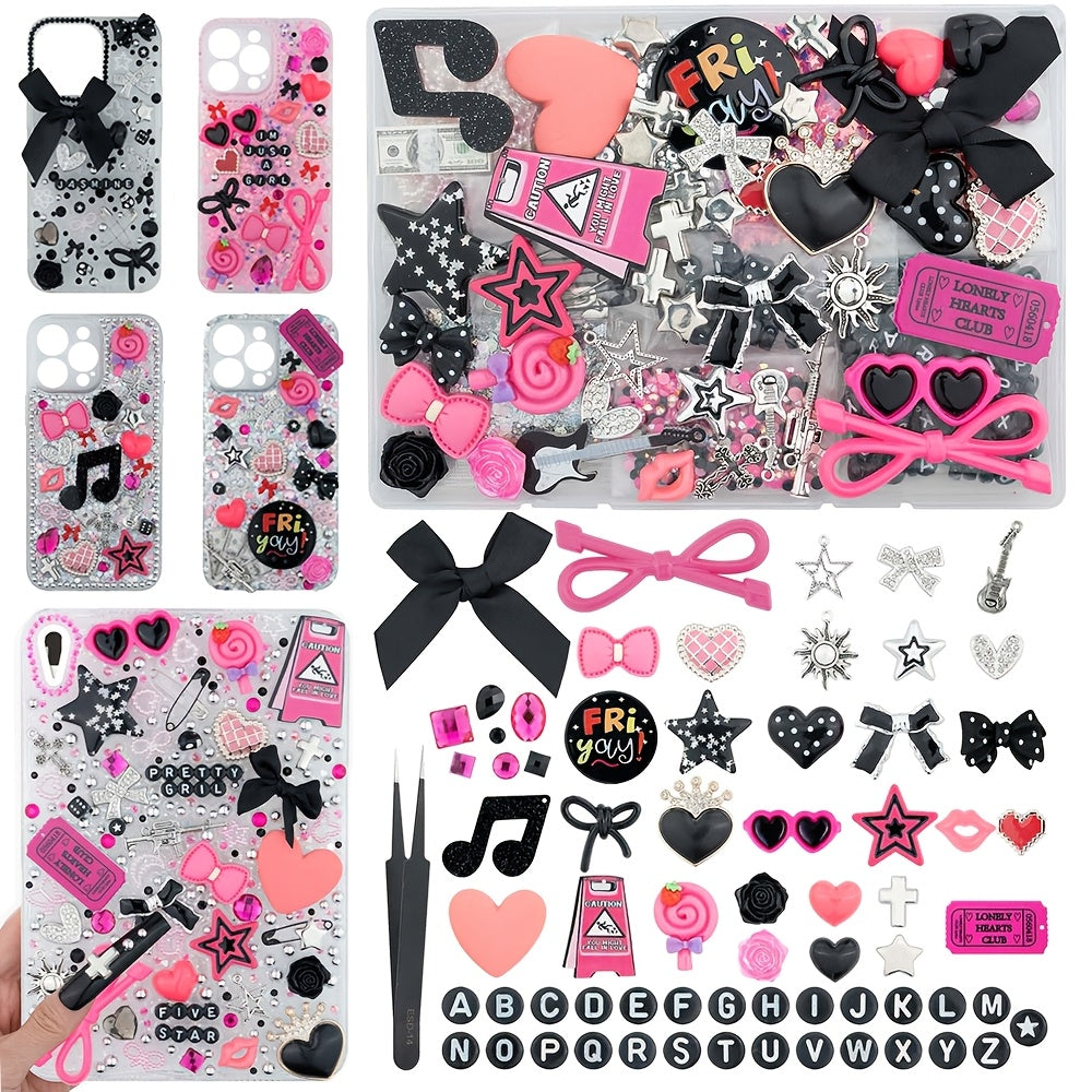 1050pcs Junk Phone for case Charms Kit, Junk Charms for Cases, Kawaii Bow, Letter Beads, Nail Additions, Flatback Pearls, Rhinestones, Cute Aesthetic Decor for Phone for case