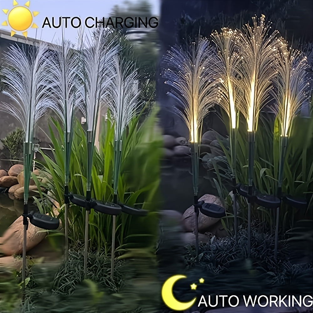 Solar-Powered Golden Grass Garden Lights - Energy-Efficient Outdoor Decor for Yards, Patios, And Balconies (1pc/2pcs), Solar Charged Nickel Battery, Plastic Fixture with Semi Flush Mount, Outdoor Lighting | Golden Grass Effect | Durable Outdoor Ligh