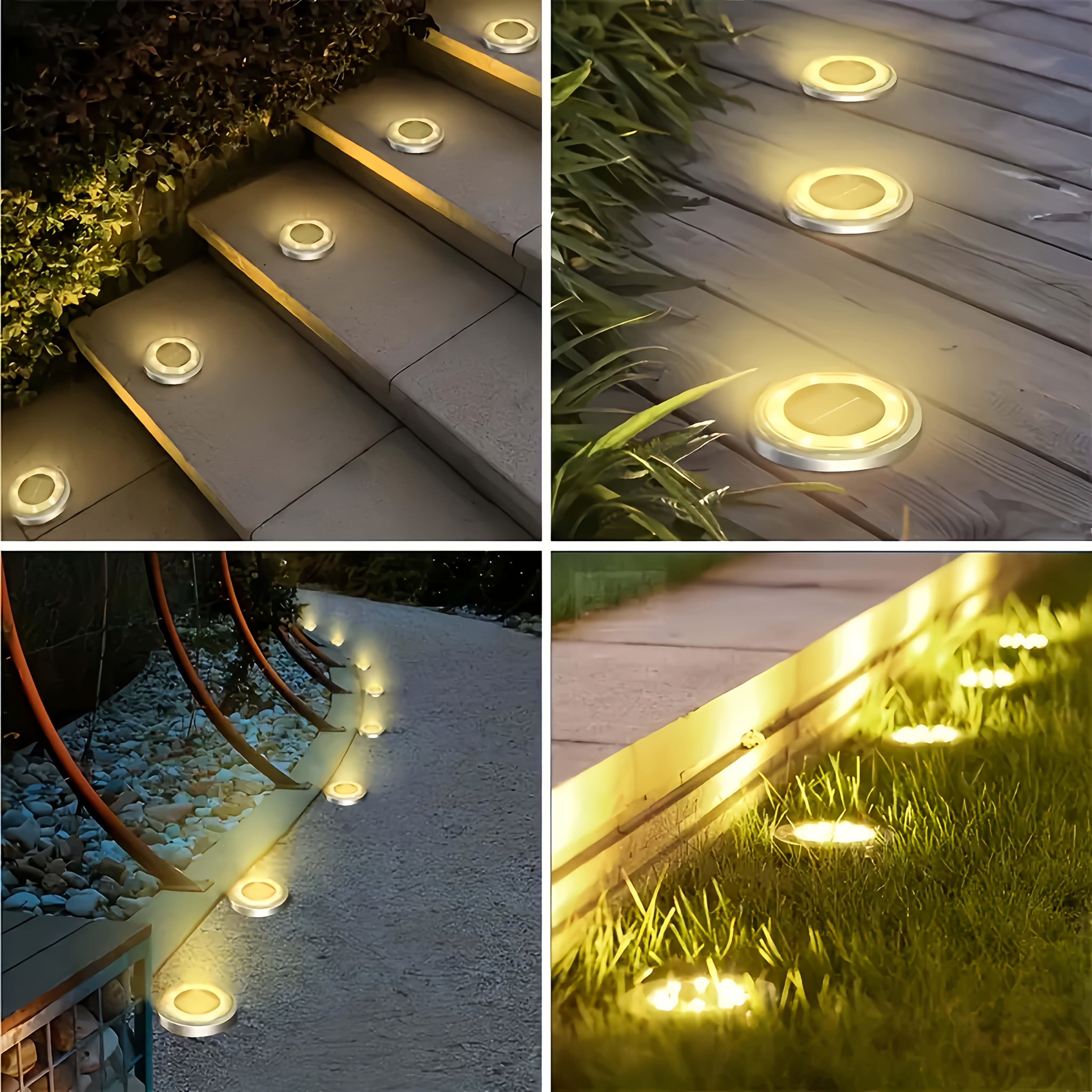 [8pcs Smart Light] 8pcs Smart Light [8LED Lamp Bead Ultra-Bright Solar Light] Floor Light/ Outdoor Semi-Recessed Lighting/ Suitable for Gardens, Backyards, Staircases, Decks, Swimming Pools, Paths, Driveways, Outdoor Solar Column Cap Lights