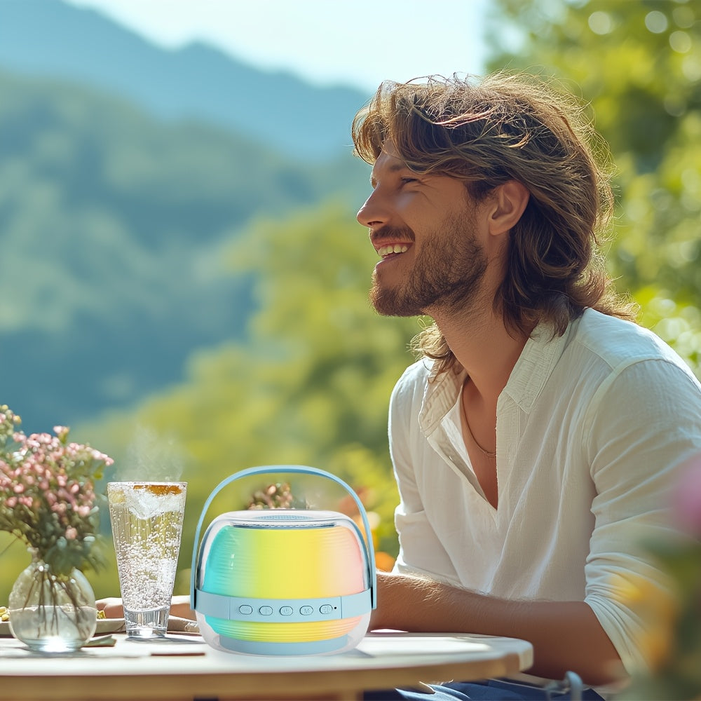 A Portable Karaoke Machine Comes with Two Wireless Microphones And a Three-Piece Speaker Set. The Wireless Speaker Is a Creative Gift for Adult Birthdays, Featuring Ambient Lighting And a Night Lamp. It Is Suitable for Bedroom Use