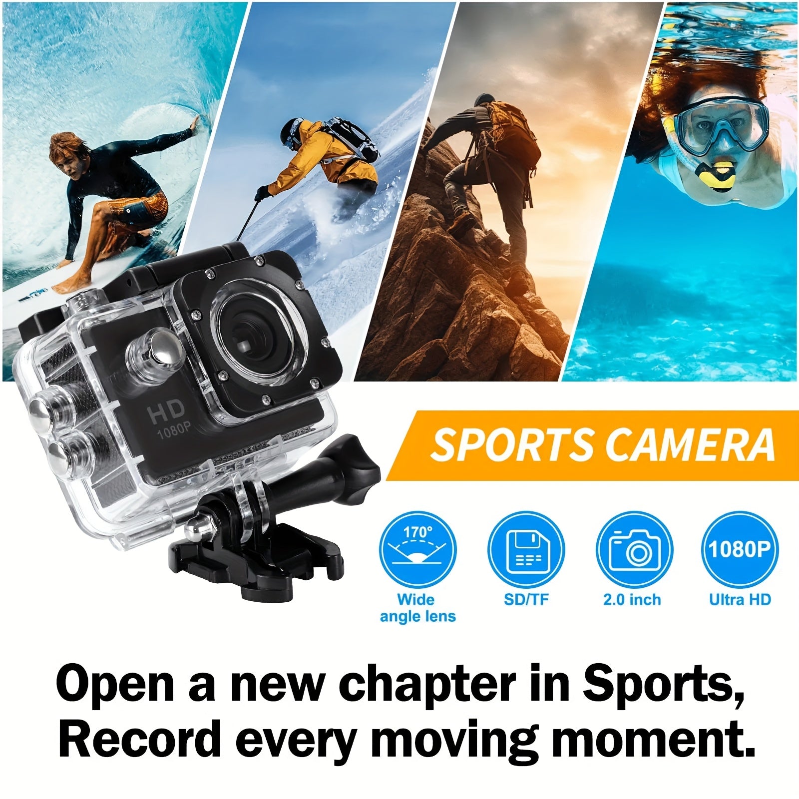 HD 1080P Action Camera for Outdoor Sports, Featuring a 2.0-Inch LCD And 170° Wide-Angle Lens, Perfect for Swimming, Rock Climbing, And Cycling. an Ideal Gift for Birthdays And Holidays