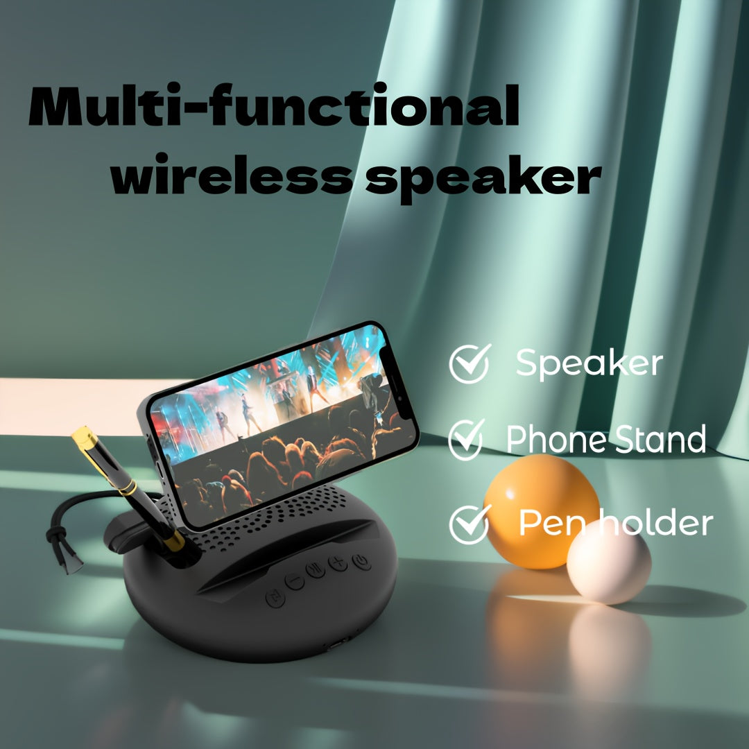 Portable Wireless Speaker with Rope - Multifunctional Speaker, Phone Stand & Pen Rack, Surround Sound, TWS Connectivity, Built-in Microphone, Ideal for Home, Car, Outdoor, Office, Travel - Perfect Creative Gift