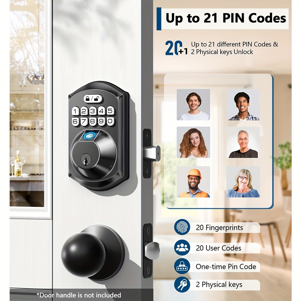 Smart Door Lock with Fingerprint & Keypad, Keyless Entry Door Lock with Bluetooth App Control, Tuya Smart Lock, Digital Electronic Front Door Lock, Auto Lock, Vacation Mode, Hidden Key Backup, Door Lock with Handle, Father's Day Gift for Dad