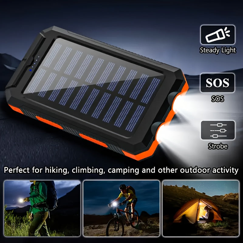 2pcs Solar Charger 20000mAh, 40000mAh, Portable Dual USB Output Solar Charging Panel, Fast Charging External Battery Pack, Built-in LED Flashlight Emergency Model For Hiking. (Pack Of 2)