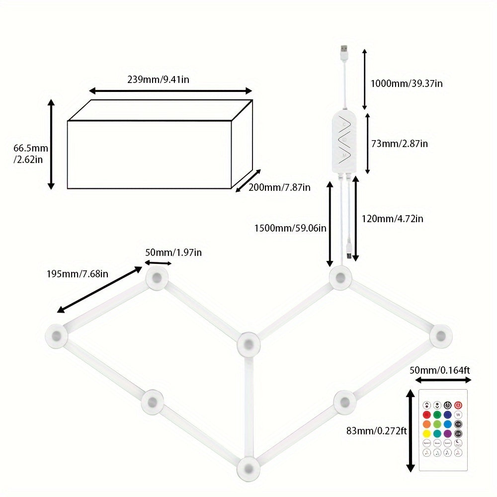 Graffiti Smart Colorful Starry Sky Light, Esports Atmosphere Intelligent Colorful Starry Sky Light, APP Controller Pickup Rhythm Light, Freely Splicing Any Shape Of Colorful Atmosphere Light, Can Be Connected To Voice Assistant Linkage Atmosphere Light, 9