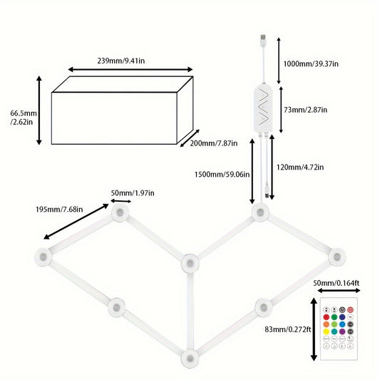 Graffiti Smart Colorful Starry Sky Light, Esports Atmosphere Intelligent Colorful Starry Sky Light, APP Controller Pickup Rhythm Light, Freely Splicing Any Shape Of Colorful Atmosphere Light, Can Be Connected To Voice Assistant Linkage Atmosphere Light, 9