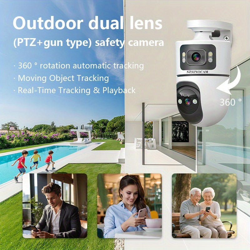 2.4G&5GHz Wireless WiFi, 4K Outdoor with Dual Lenses Security Camera, Rain-proofRotating, Night Vision, Dynamic Detection, Two-Way Call, Wifi Connectivity - Imagery & Christmas Halloween Decorations, Thanksgiving Day Gift, Cameras for Home Security.