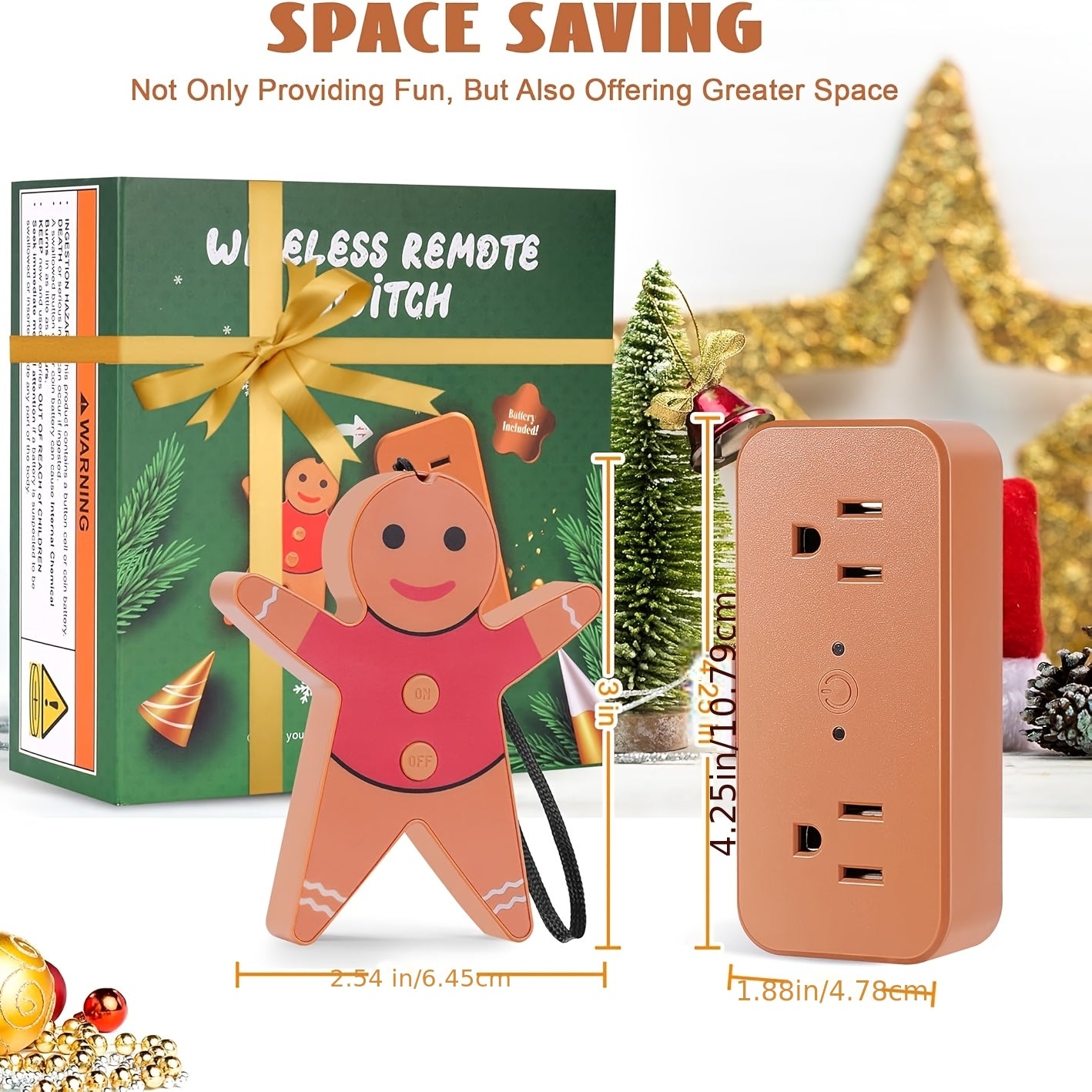 Christmas Tree Remote Control Socket, Men's Wireless Remote-Controlled Gingerbread, Christmas Tree Remote with Built-in Music Function, 100-Foot Range, Christmas Decorations