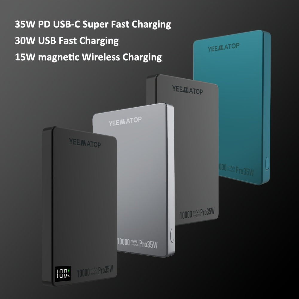 Compact 10000Mah Magnetic Wireless Fast Charging Power Bank, Featuring USB Type C 35W PD, USB 30W Qc 3.0 Fast Charging, Compatible with PPS, Designed for Magsafe Battery Pack