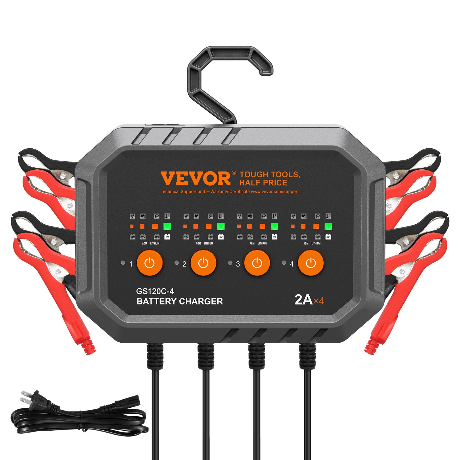 VEVOR Intelligent Charging Unit, 8A, Compatible with LiFePO4 & Lead-Acid (AGM/Gel/SLA) Batteries, Auto Charger & Maintainer for Boats, Motorcycles, Lawn Mowers, Golf Carts, and Marine Applications