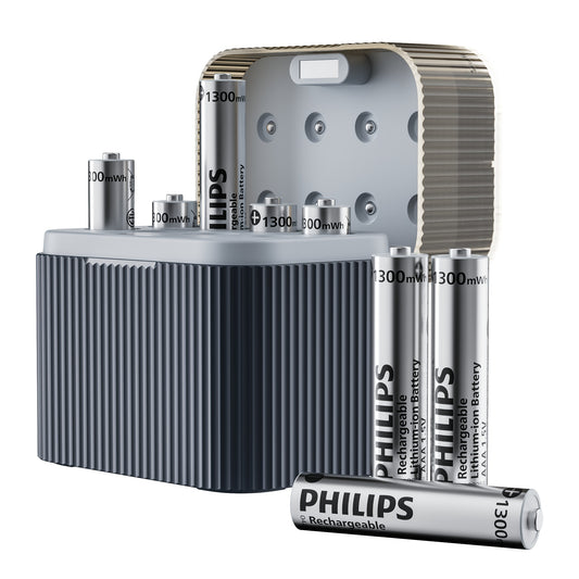 For PHILIPS 8-Pack AAA Rechargeable Lithium Batteries with Charger, 1300mWh High Capacity 1.5V AAA Batteries, Long Lasting Rechargeable AAA Li-ion Battery with Integrated Charing Storage Box, Rechargeable Batteries Aa, Batterie Rechargeable, Rechargeable
