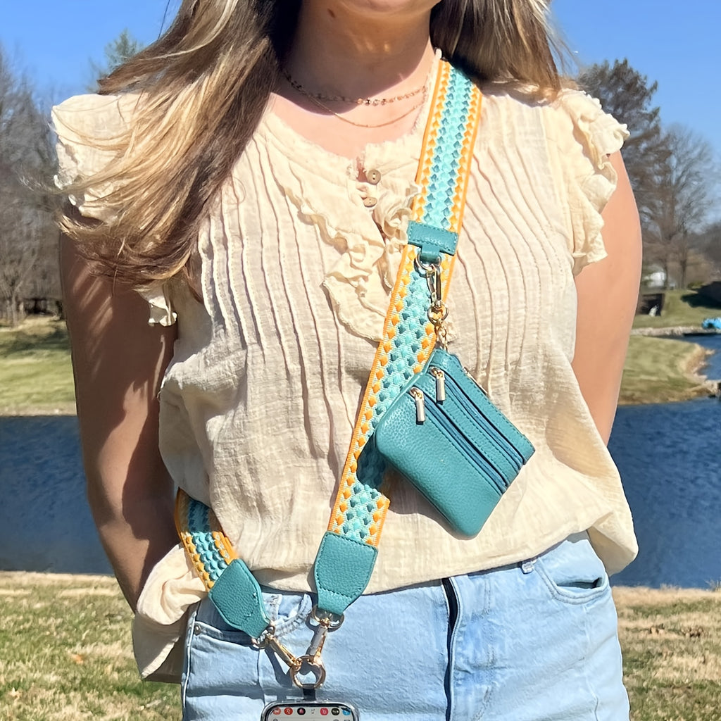 Clip And Go Strap Phone Strap with Pouch, Adjustable Phone Strap Crossbody, Detachable Wrist Strap with Wallet,, with Beaded Phone Charm Lanyard