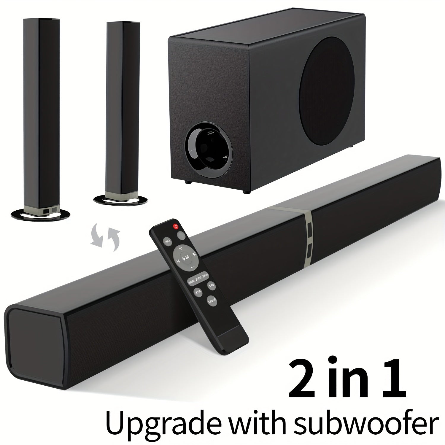 2 IN 1 TV Sound Bar, SoundBar For Smart TV, Wireless Speaker Surround Home Audio, Sound Bars With Subwoofer, ARC/Optical/AUX Connection, With Infrared Remote Control