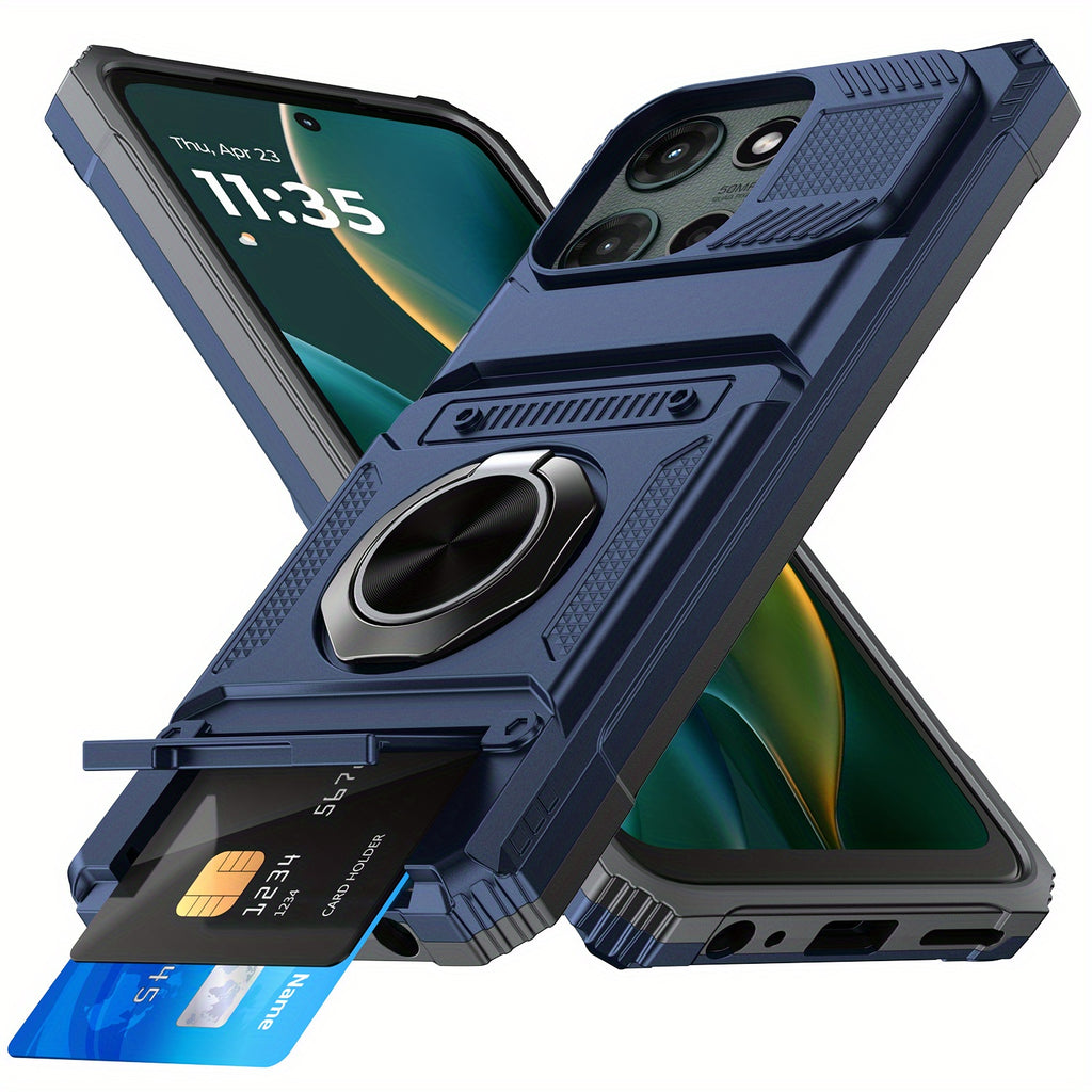 Phone Case - Robust And Shock-Resistant Phone Cover for The for Motorola for Moto G 5G 2025, Featuring a 6.7-Inch Size And a Card Holder That Accommodates Two Cards, Along with a 360° Rotating Magnetic Ring Stand And a Dual-Layer Wallet Design
