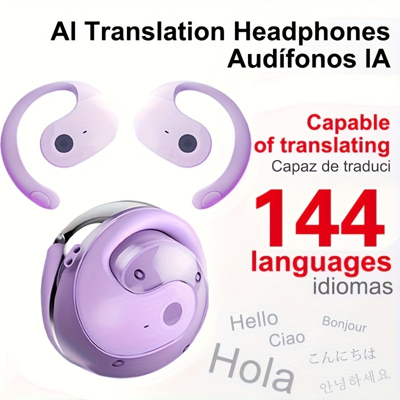 Ai-Powered Real-Time Translation Earbuds, Two-Way Interpreter for 144 Languages, Rechargeable Via USB Or Battery, Ideal for Travel, Business, Shopping, Learning, Carrying Pouch Included