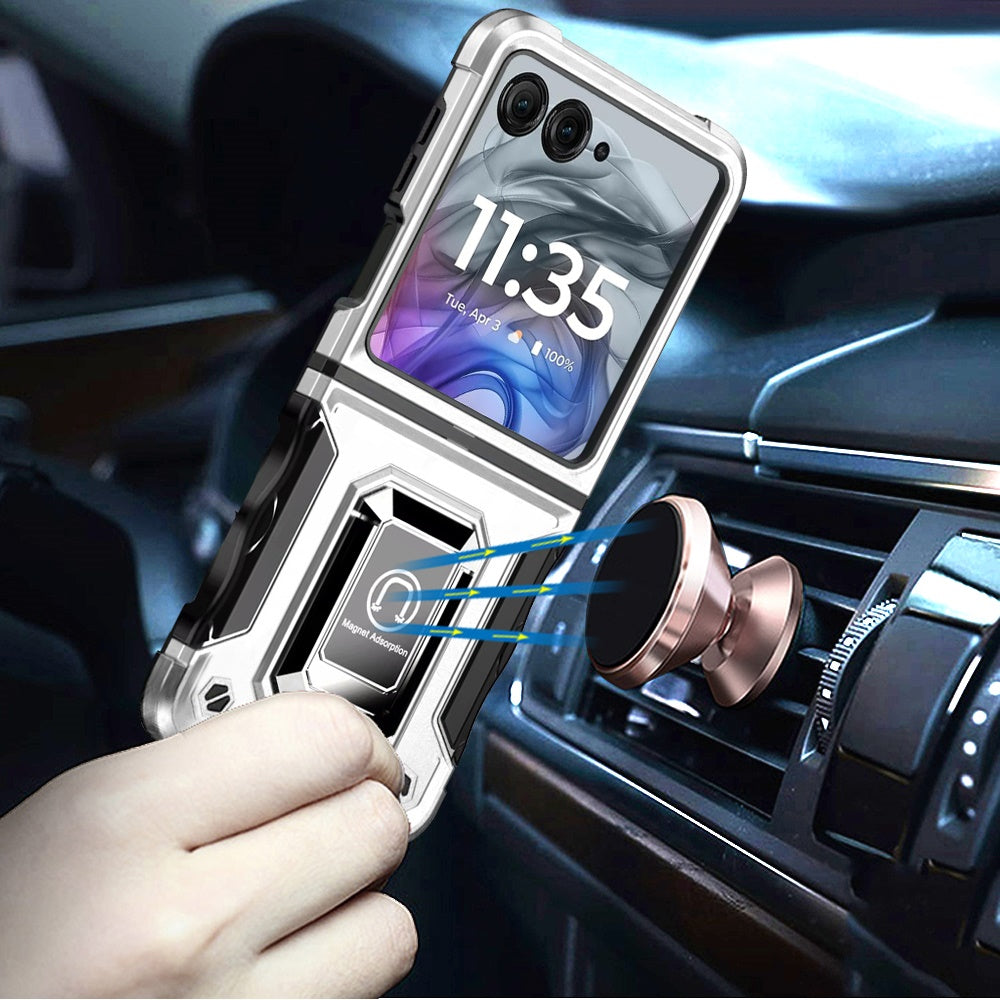 For Motorola Razr 2024 Phone Case, Defender Metal Magnetic Ring Stand Hybrid Cover