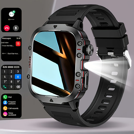 [Perfect Holiday Gift] Men's Outdoor Smart Watch - 4.6 Cm, HD Touchscreen, Outdoor Sports Watch LED, Wireless Calling, USB Charging, Multiple Sports Modes, Compatible with Android And Iphone, Perfect Holiday Gift (Black)