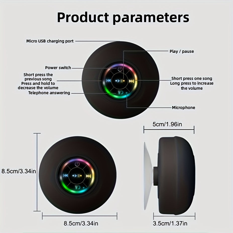 LED bathroom sound wireless speaker USB charging 400mAh button control comes with large suction cups