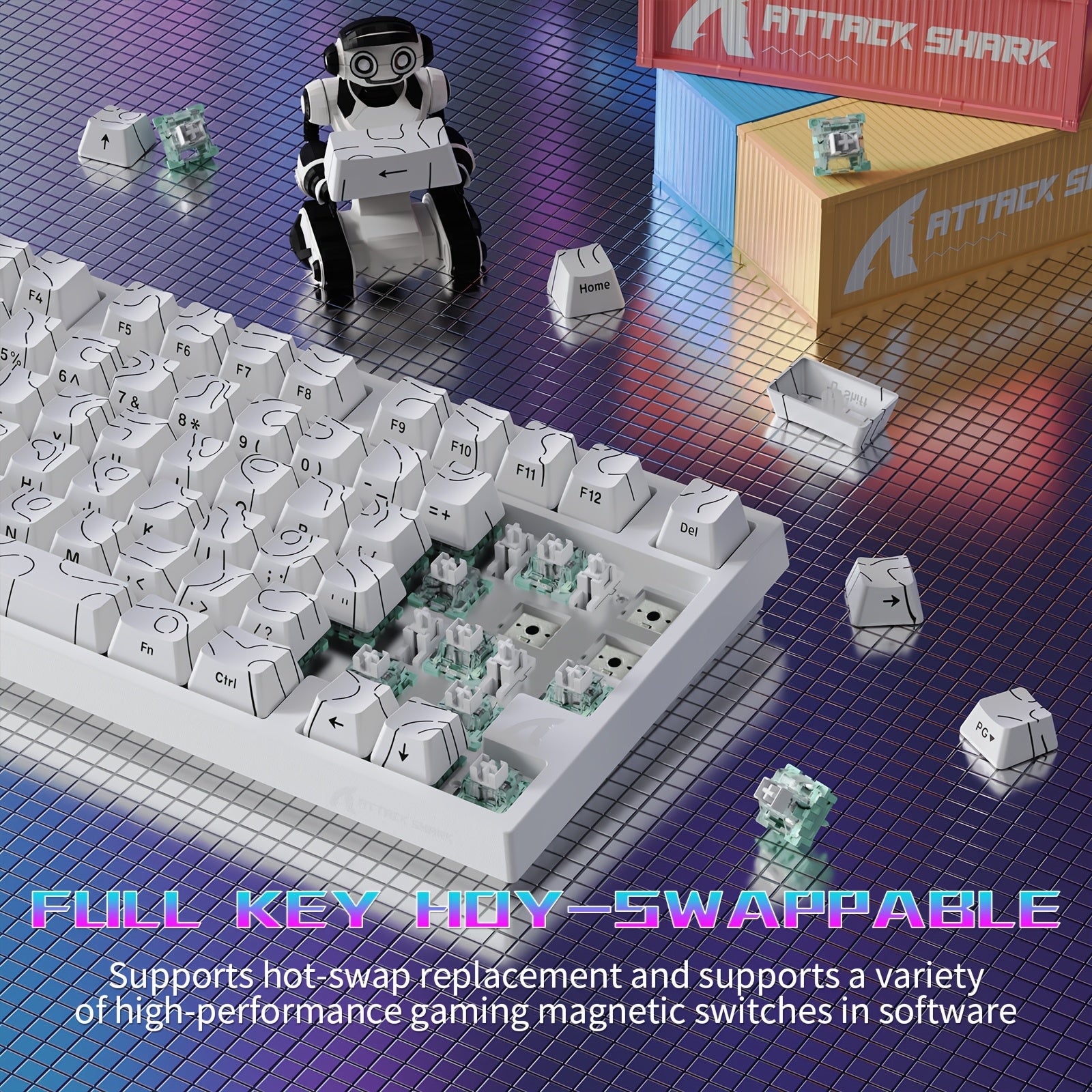 Attack Shark R82HE Wired 80-Key 0. 005mm RT Precision Rapid-Fire Mechanical Gaming Keyboard, 8K Polling Rate, 256K Scan Rate, 5-Layer Sound Isolation, Hot-Swappable, PBT Keycaps, Hall Effect Magnetic Switches, Suitable for PC and Mac