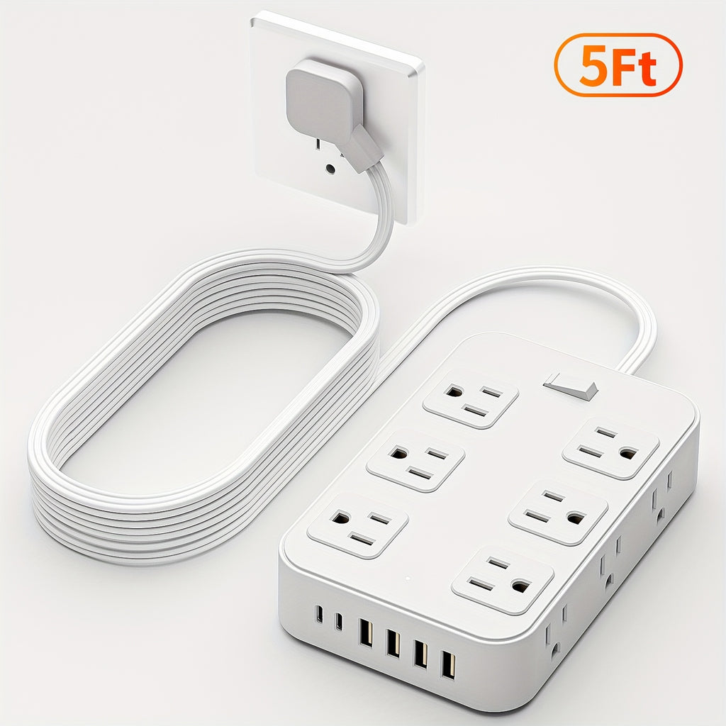 Multifunctional Surge Protector Power Strip, 12 Widely Distributed AC Outlets, 6 USB Charging Ports (4 USB A & 2 USB C)for Efficient Charging, Safe and Portable, Desktop Charging Station, Ideal for Home, Dorm, Office, and Travel Essentials