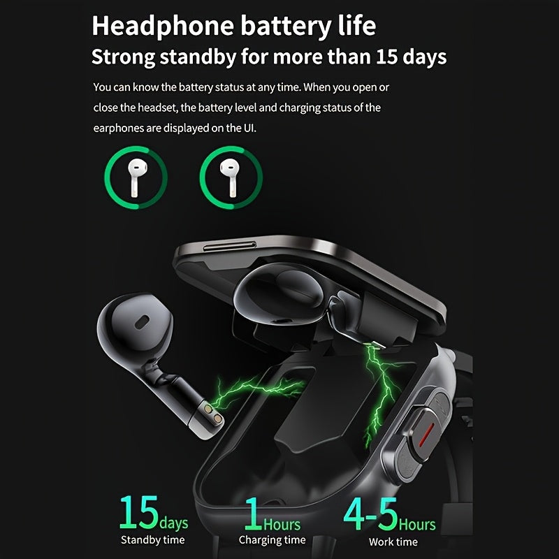 2-In-1 Smartwatch And Wireless Earbuds for Men, Featuring Music Control And Various Sports Modes with Activity Data Insights
