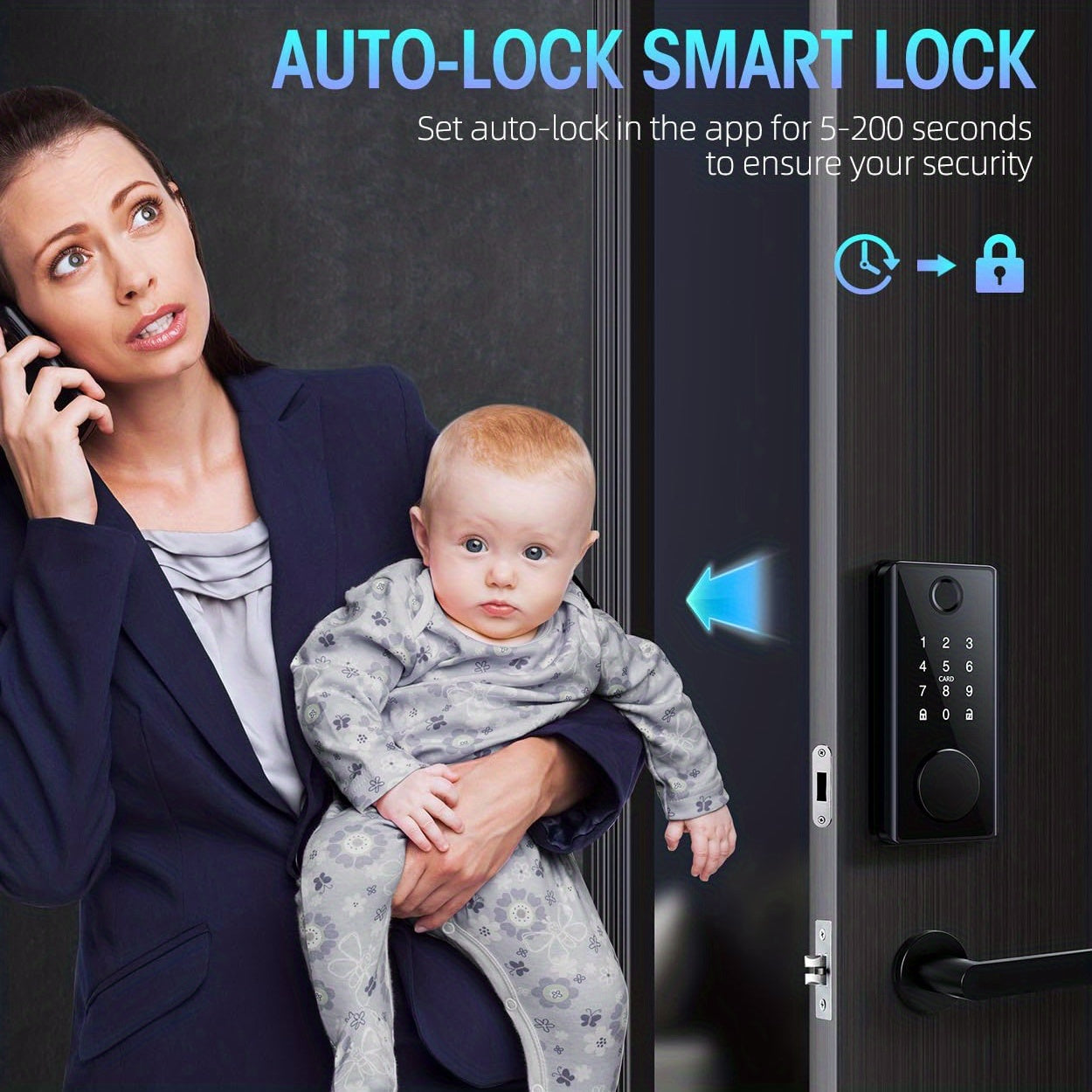 Smart Door Lock - Fingerprint Door Lock - Keyless Entry Door Lock - 5-in-1 Smart Door Lock (100 Fingerprints/IC Card/Passcode/APP/Key), Easy Installation, Home Security, Suitable for Home Entrances/Hotels/Apartments.
