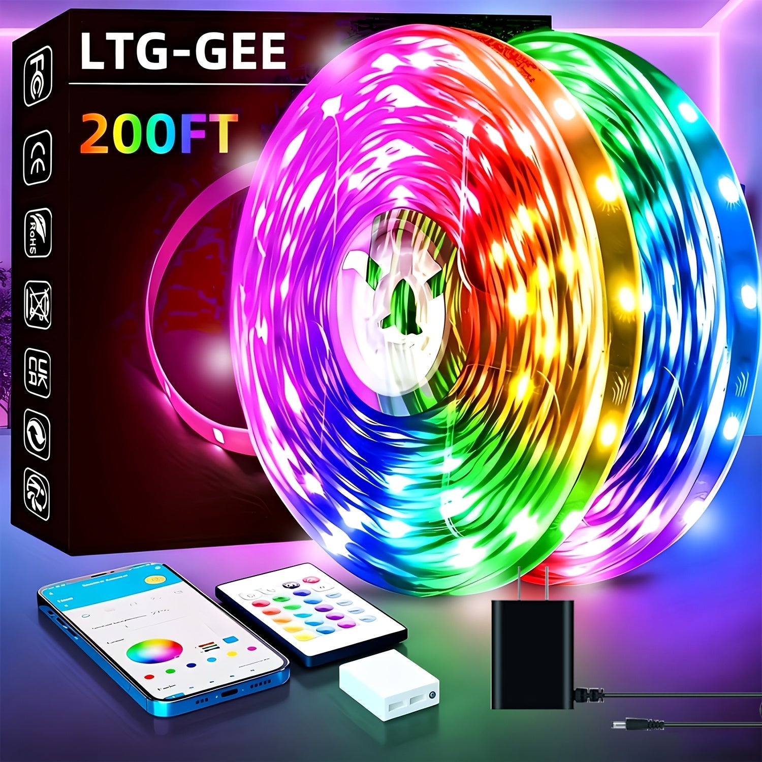 25-200FT Smart LED Strip Lights for Bedroom Music Sync And Color Changing with App Control, Remote Included, Perfect for Can Timing, for Room Decor, Party Decor, Birthday Decor, Valentine'S Day And New Year Deco LED Strip Lights