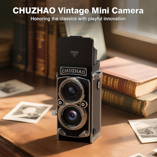 Vintage Dual Reflection Digital Camera, Portable TLR Old Style Retro Point And Shoot Compact Small Pocket 1080P FHD Video 12MP Autofocus Vlogging Camera with 16 GB Card, USB/Battery Powered, Retro Design, Dual Filters, Photography - Great Gift for
