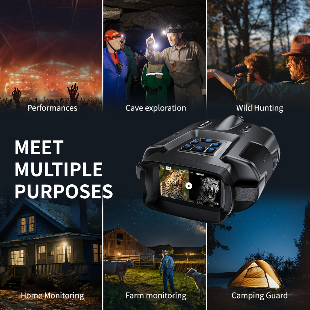 4K Digital Infrared Night Vision Binoculars, 5000mAh High-capacity Lithium-ion Battery, 3-inch Ultra-high-definition Display, Backlit Buttons, 8x Digital Zoom, 5x Optical Zoom, 64GB Memory Card with Tactical Illuminated Fill-in Light, for Hunting