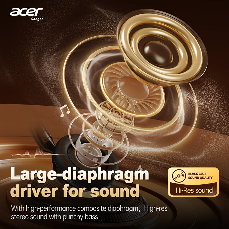 Acer Ohr560 Over-Ear Wireless Headphones with ANC Noise Cancellation, Full-Coverage Ear Design, Foldable, Built-In Microphone, Hi-Fi Stereo Sound, HD ENC Call Noise Reduction, Compatible with 3. 5mm Audio Cable, Ideal for Work, Travel, And Gaming Use