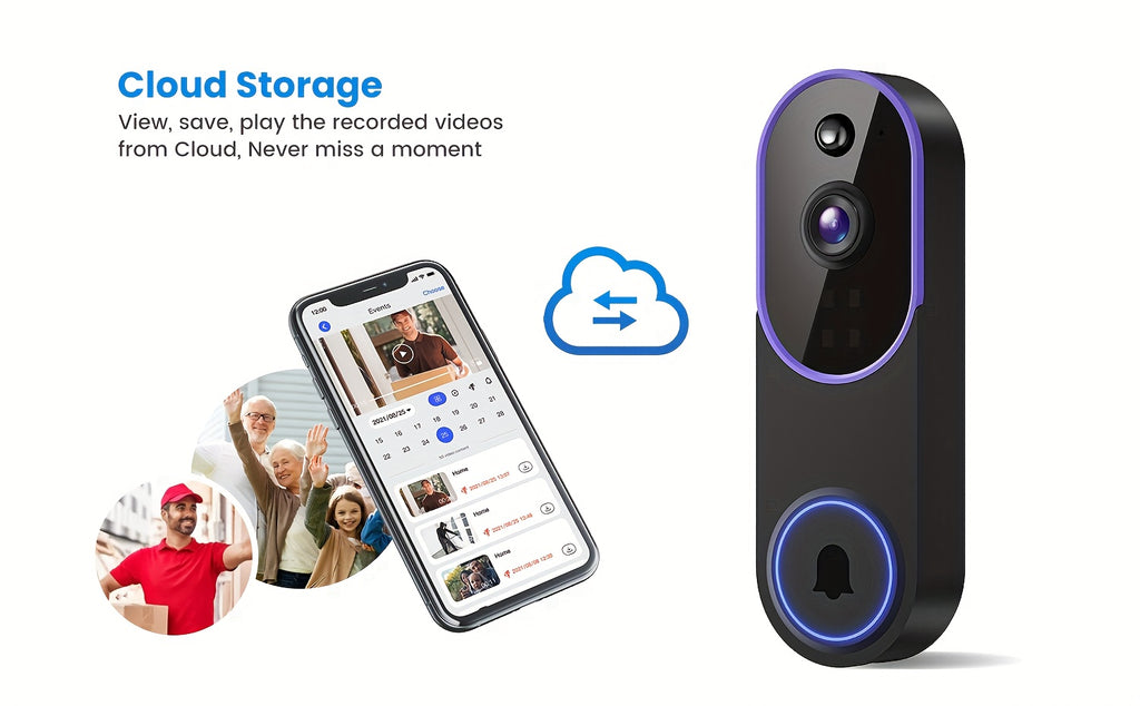 2K Wireless Camera, Multi-combination Smart Doorbell, 166° Wide-angle Video Surveillance, Two-way Voice Intercom, Cloud Storage, Support For Rechargeable Batteries, Equipped With AI Human Body Detection And 2.4G WiFi Connection, Clear Night Vision