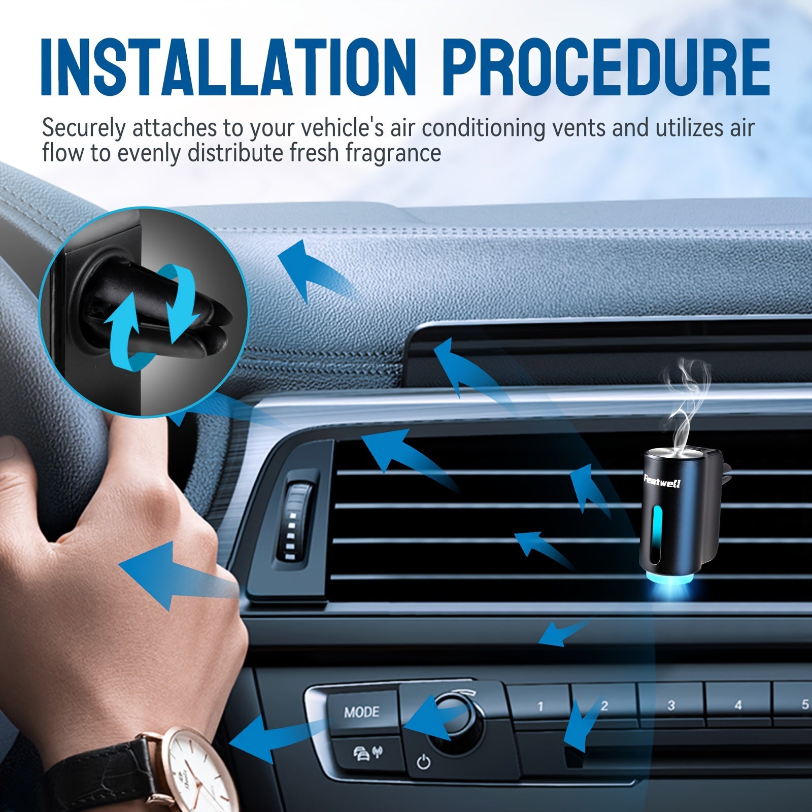 Smart Car Air Fresheners - 3*0.34oz Natural Essential Oil Lasts 45 Days, Portable Waterless Car Diffuser Air Freshener Car Aromatherapy Diffuser, Adjust Concentration Scent