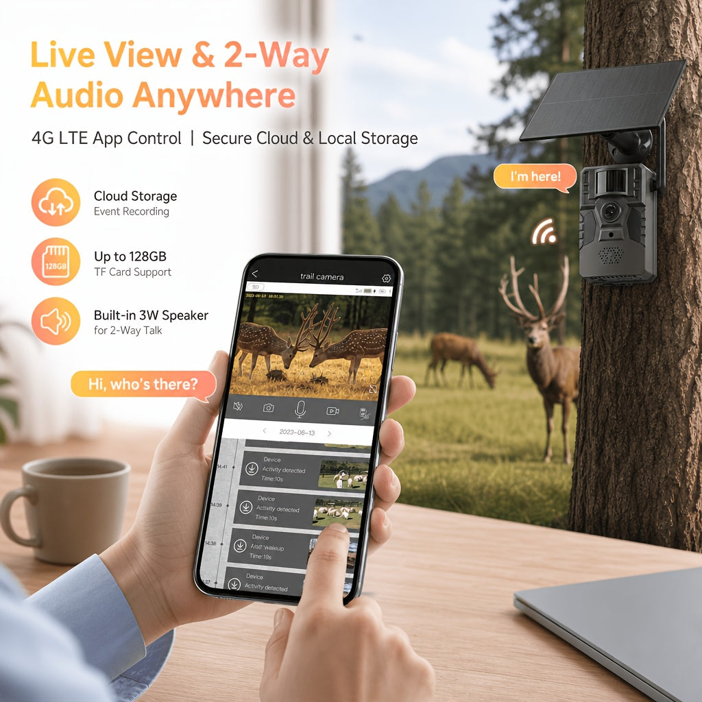 4G Cellular Trail Camera No WiFi Required, 4G Wireless Game Camera with Phone App Remote View, 2K Wildlife Scouting Cam for Deer Hunting, Livestock Monitoring & Rural Property Security