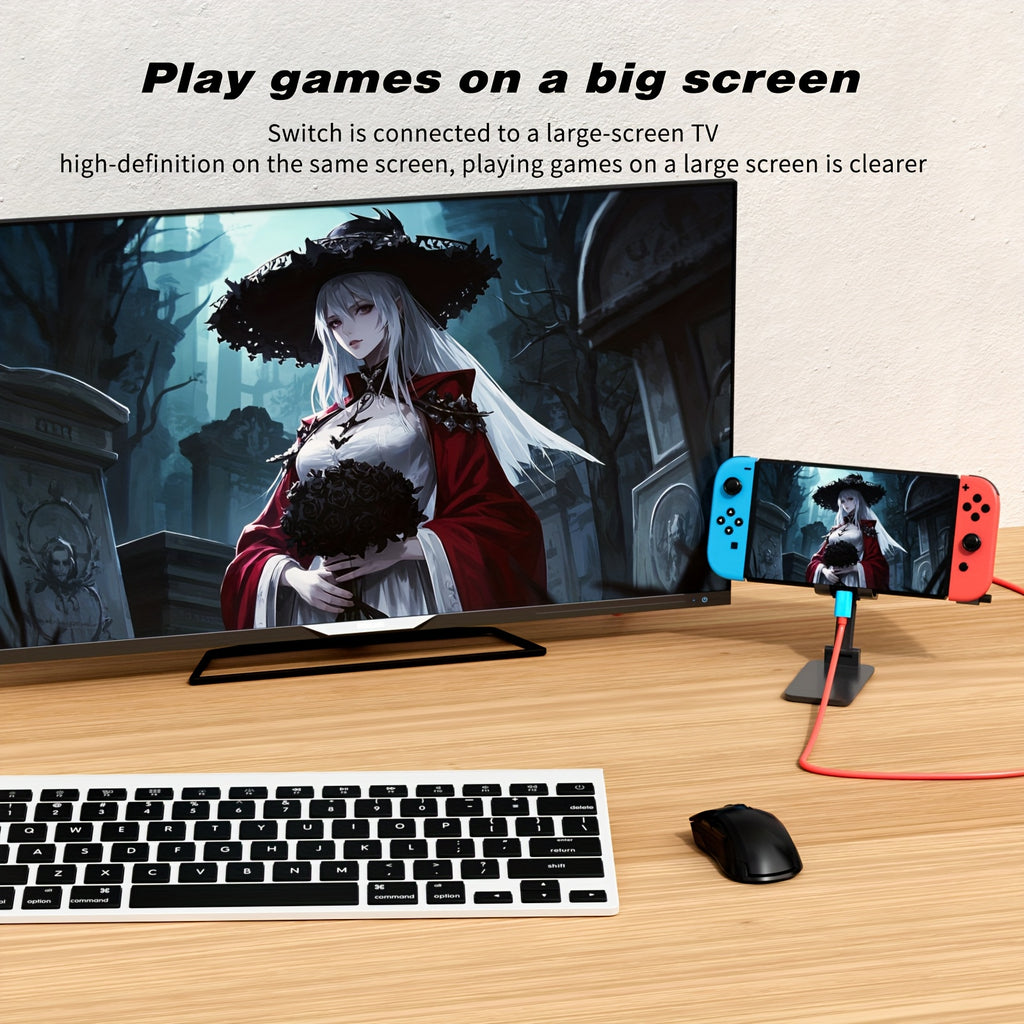 Portable 4K 30Hz HDTV-Compatible Cable for Nintendo Switch 1/OLED PD 100W Charging USB C to HDTV Adapter for Laptop Tablet Phone