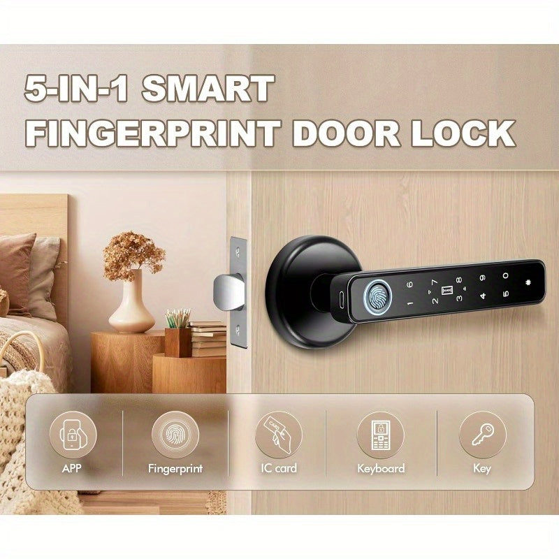 Smart Door Lock with Fingerprint Scanner, 5-In-1 Keyless Entry System (Fingerprint/Password/Nfc/ Backup/Physical Keys) - App-Controlled Deadbolt, Alexa Compatible, for Home/Apartment/Door, - (Keys Included)