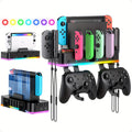 RGB Switch Wall Mount With Charger, Switch Holder For Nintendo Switch/ OLED With Switch Organizer, Switch Accessories With 4 Controller Charger, 15 Light Mode, 10 Card Slot, 2 USB Port