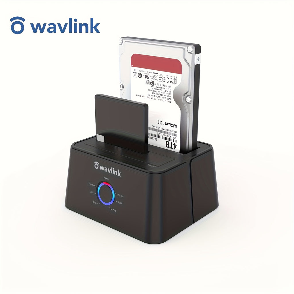 Wavlink Dual Bay Hard Drive Docking Station, USB 3.0 to SATA I/II/III Tool-Free External Hard Drive Lay-Flat Dock for 2.5/3.5-Inch HDD/SSD with Hard Drive Duplicator/Offline Cloning Function/1 USB A to USB C Converter