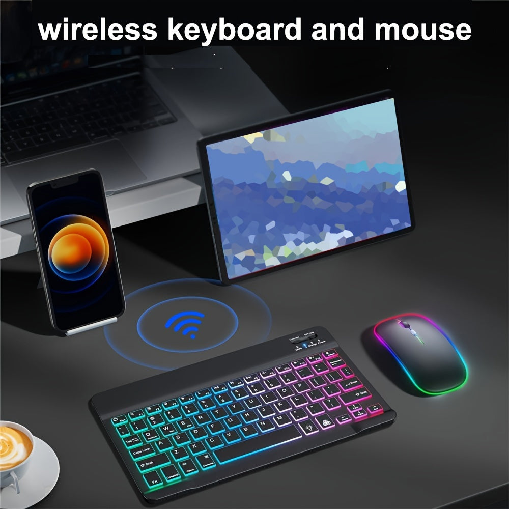 Ultra-Thin Backlit Wireless Keyboard & Mouse Combo Portable Optical Tracking, Rechargeable Li-Polymer Battery, Type-C Charging, Tablet-Compatible, English QWERTY Layout