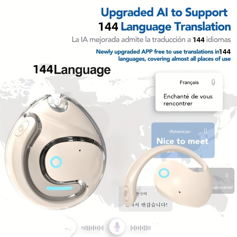 Ai-Powered Real-Time Translation Earbuds, Two-Way Interpreter for 144 Languages, Rechargeable Via USB Or Battery, Ideal for Travel, Business, Shopping, Learning, Carrying Pouch Included