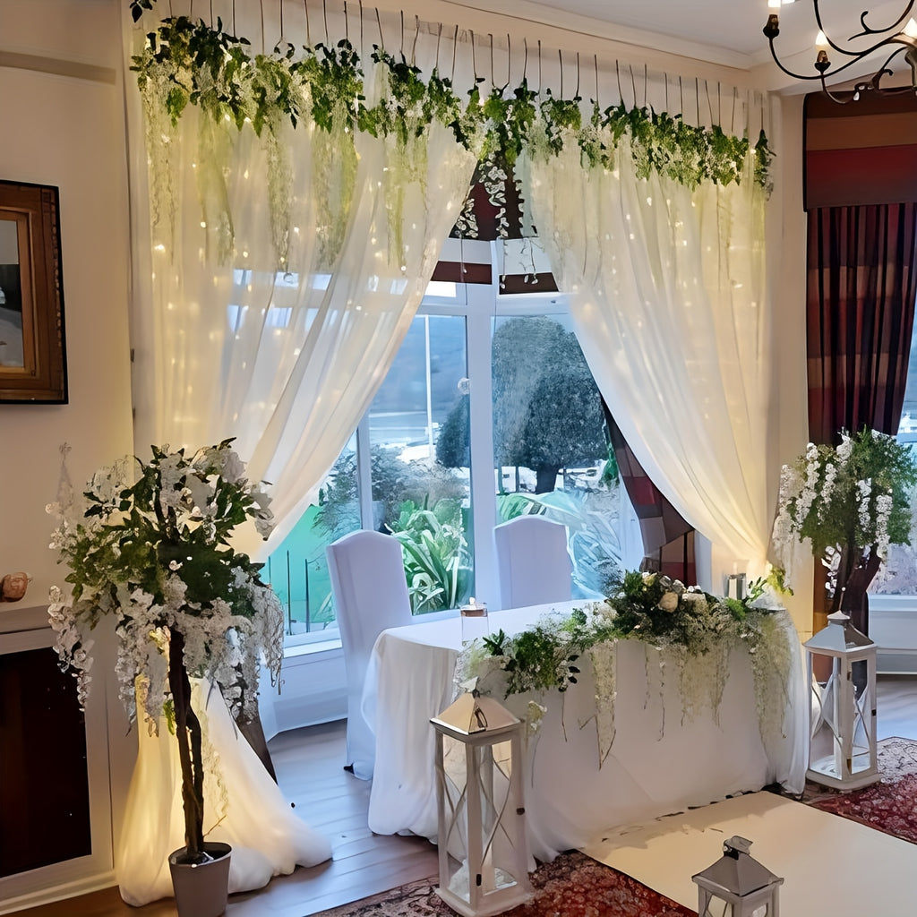 2pcs 5.2X10 Feet White Velvet Background Decoration Cloth with 10X10 Feet String Lights, Transparent Background Velvet Cloth Decoration for Wedding Birthday Party Photo Decoration Party Photo Decoration (2pcs Non-Hole Velvet And String Lights Set)
