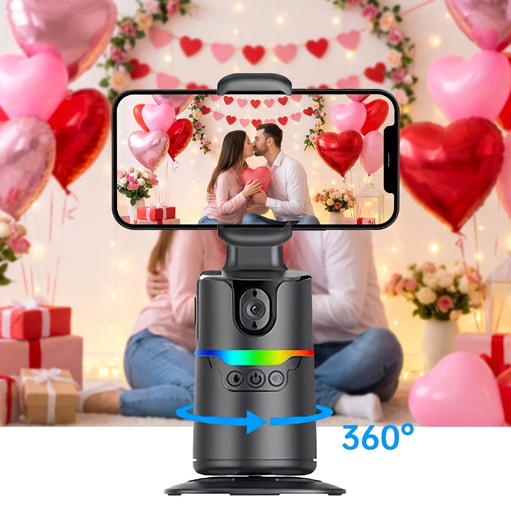 Auto Face Tracking Tripod, No App Required, Detachable Remote Control, One-Touch Video/Photo Activation, 360° Rotation Face Body Phone Mount Smart Shooting Phone Tracking Holder for Vlog Live Streaming Video, Rechargeable Battery, Anniversary