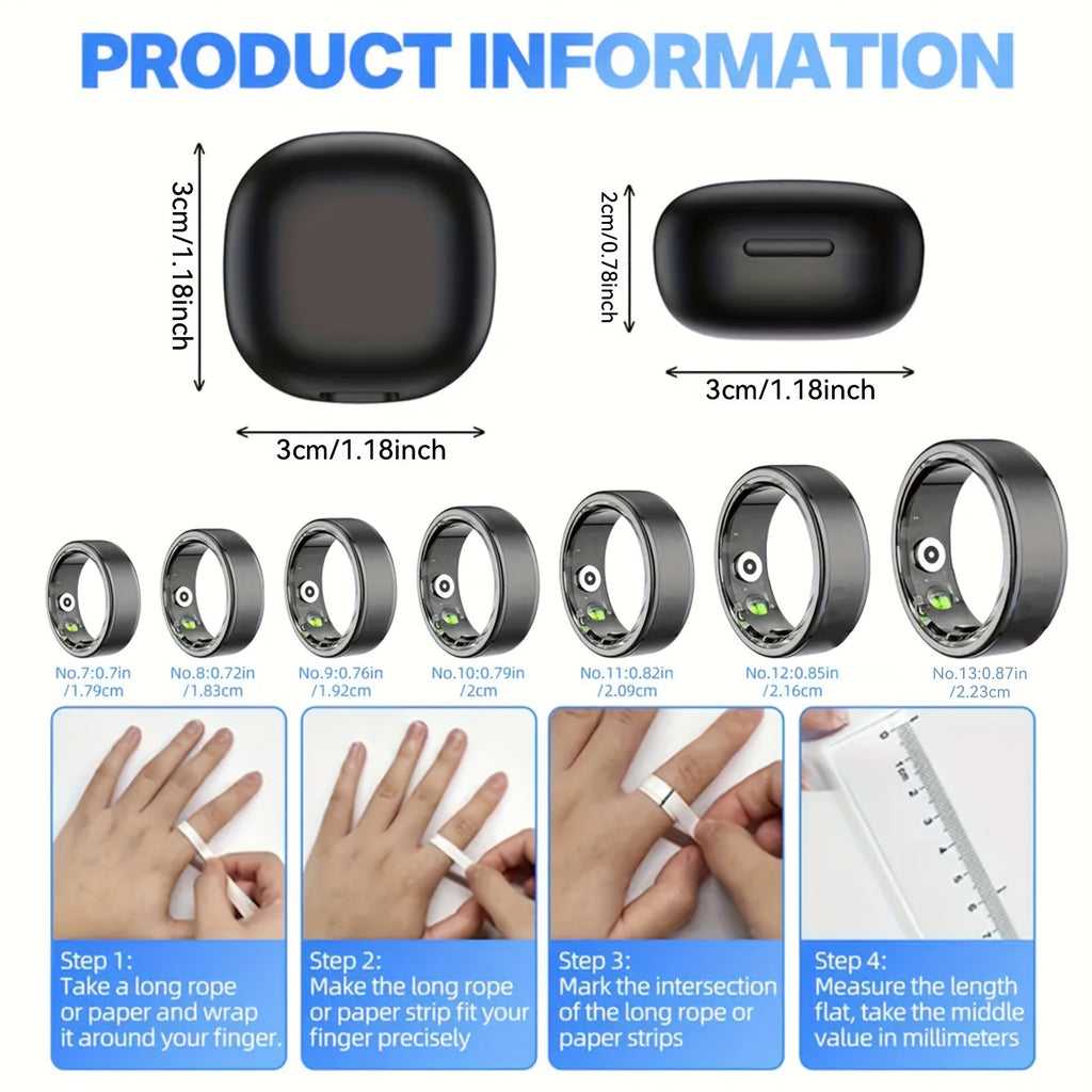 [Holiday Gifts] Smart Ring Health Tracker With Charging Compartment, Step Count Calorie Sleep Monitoring, Suitable For iPhone And Android Devices, Holiday Gifts For Family/Friends/Colleagues, Long Battery Life, Pedometer, Calorie Monitor, Modern Minimalis